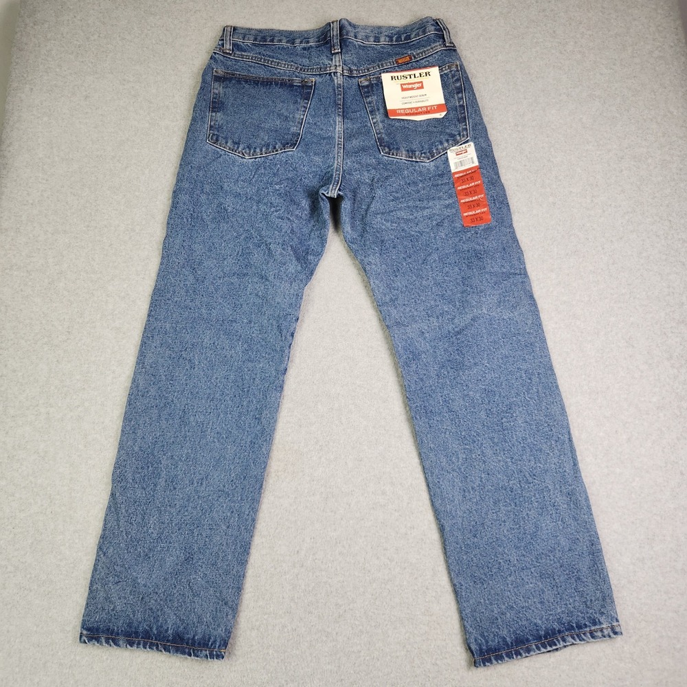 Rustler Jeans Men 33x30 Blue Denim Stretch Regular Fit Straight Leg Heavyweight